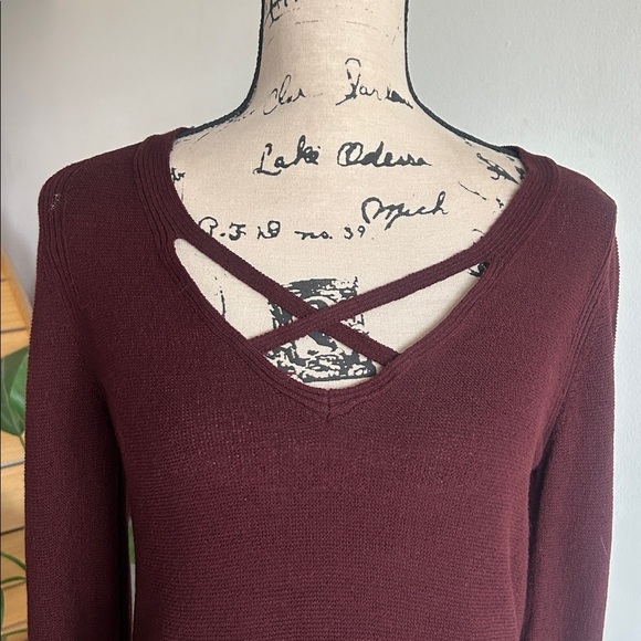 Free People Criss Cross Boho Tunic Mocha Sweater Size Small - Picture 6 of 14